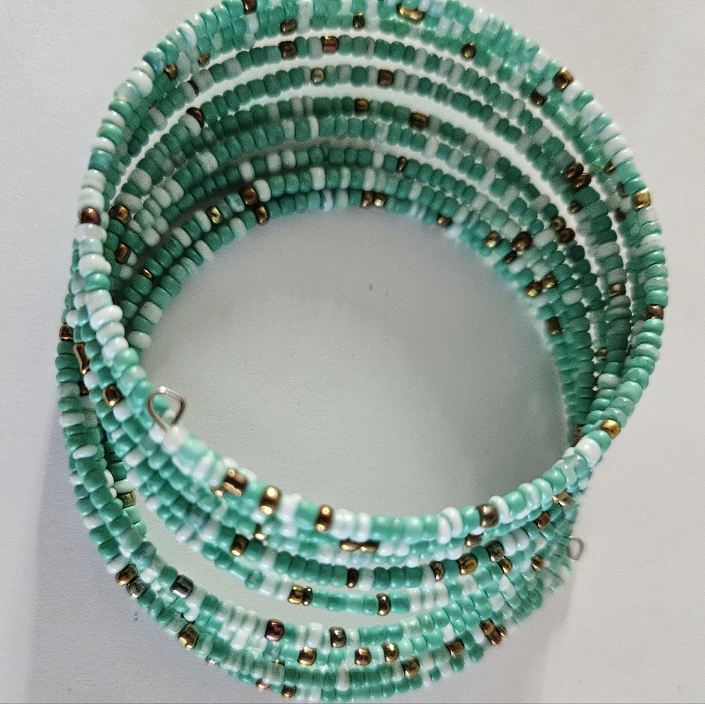 Teal/bronze gold beaded African bracelet